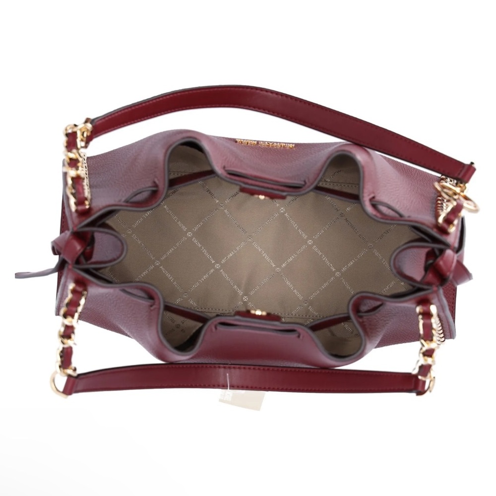 Michael Kors Mina Large Chain Shoulder Bag Hobo Tote Dark Cherry Pebbled Leather - Picture 7 of 8